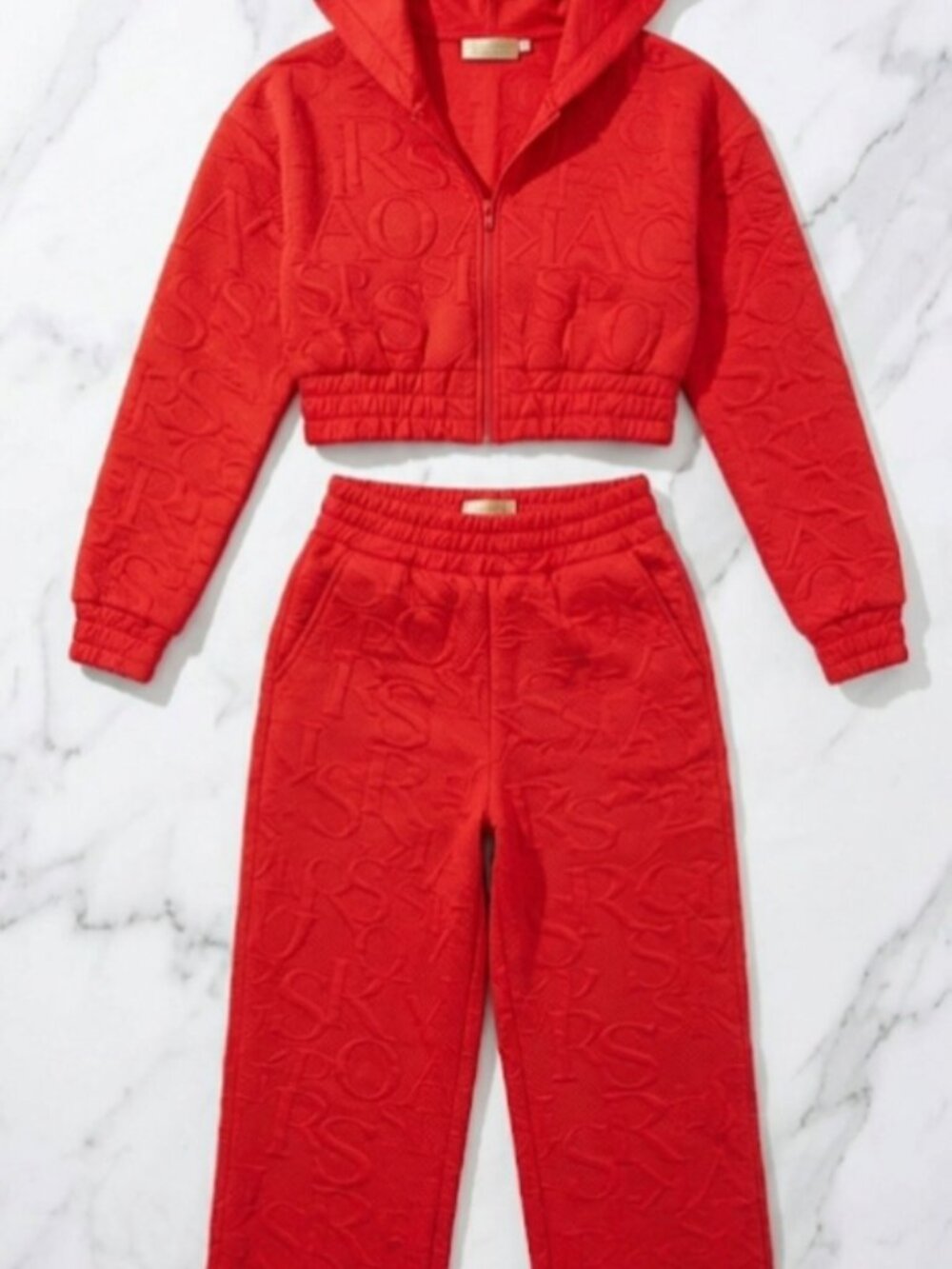 Embossed Monogram Cropped Tracksuit – Crimson